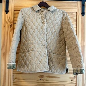 Vintage L.L. Bean Beige Barn Quilted Jacket with Plaid Lining
